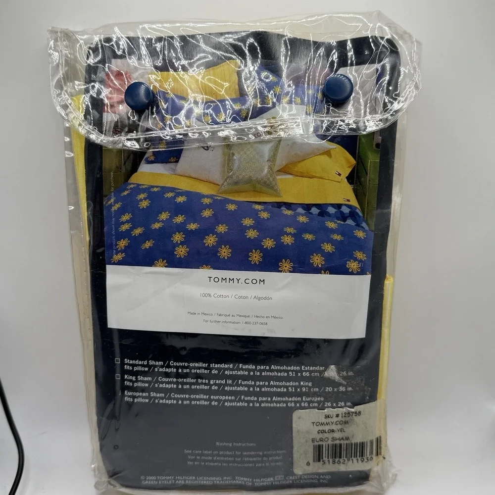 Vintage 2000 Tommy Hilfiger European Pillow Sham Yellow‎ Striped New 26